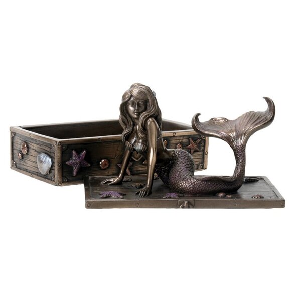 Mermaid on Seashell and Starfish Treasure Box Jewelry Trinket Box - Picture 4 of 5